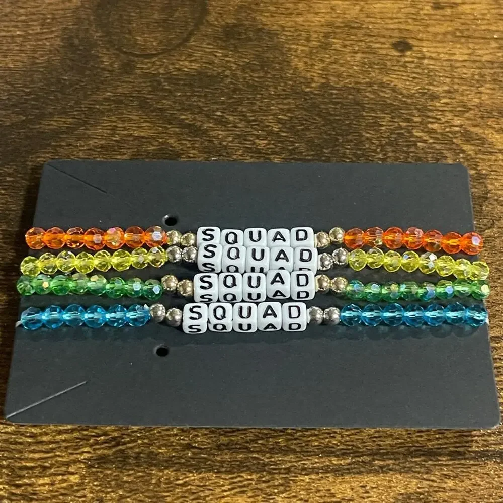 SQUAD Stretch Beaded Friendship Bracelets Set of 4 Orange Yellow Green Blue